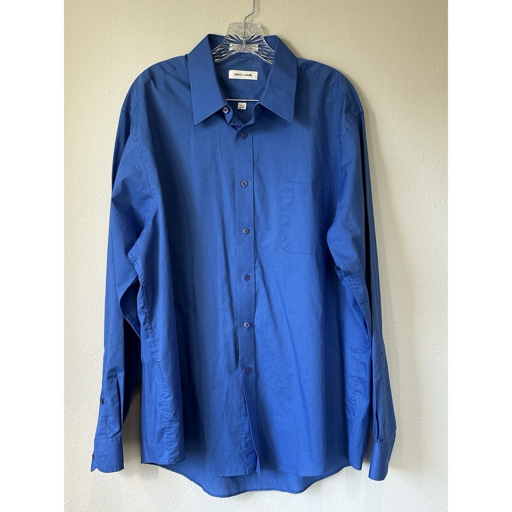 Pierre Cardin 17.5 (36-37)‎ Long Sleeve Button Up Pocket Blue (EUC)